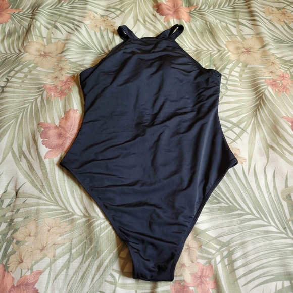 3/$25 NWOT Shein One Piece Swimwear Zip Up Front Black Scuba 0XL - Picture 3 of 12